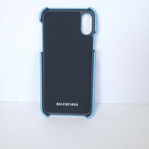 Balenciaga Designer IPhone Phone 6" Case X XS Cover Solid Blue Logo Leather New - Picture 3 of 6